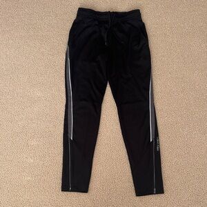 Black Athletic Pants with White and Grey Stripes